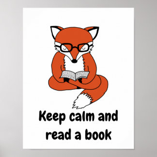 Houd kalm en lees boek quote fox poster art print