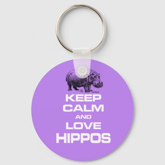 Houd kalm- en liefdeshippos Hippotamus-ontwerp Sleutelhanger (Voorkant)