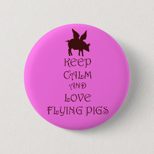Houd kalm en liefdesvliegers roze en bruin afdrukk ronde button 5,7 cm