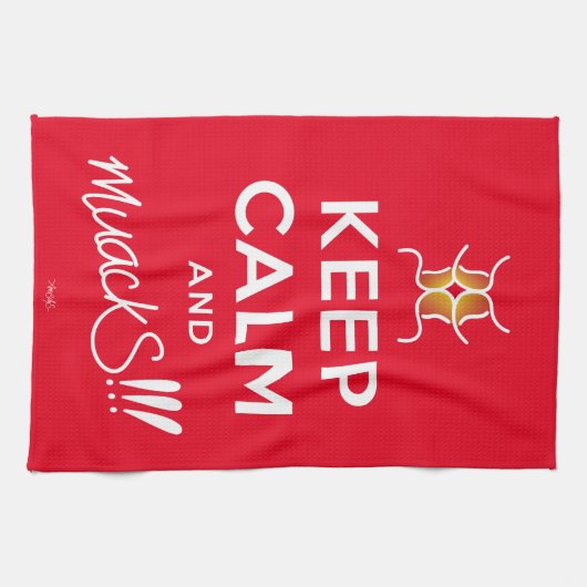 Houd kalm en muackS!!!-Wit Tekst Theedoek (Horizontaal)