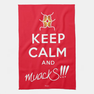 Houd kalm en muackS!!!-Wit Tekst Theedoek