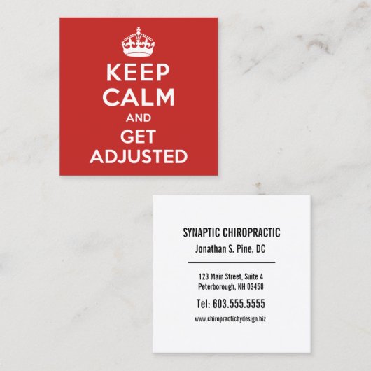 Houd kalm en profiteer van aangepaste chiropractis vierkante visitekaartje (Voorkant / Achterkant)