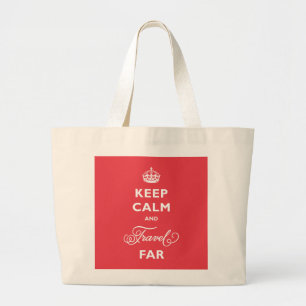 Houd kalm en reis verre tekst & krullend rood grote tote bag