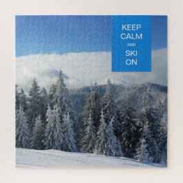Houd kalm en ski op winterlandschap legpuzzel