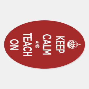 Houd kalm en sla op rode, ovale stickers