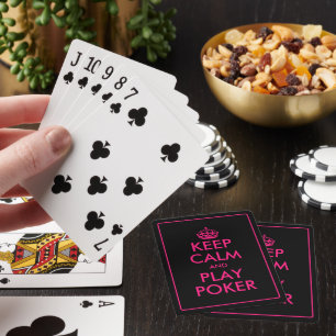 Houd kalm en speel poker neon roze speelkaarten