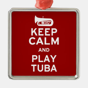 Houd Kalm en speel Tuba Metalen Ornament