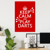 Houd kalm en Spel Darts (klantgerichte kleur) Poster (Thuiskantoor)