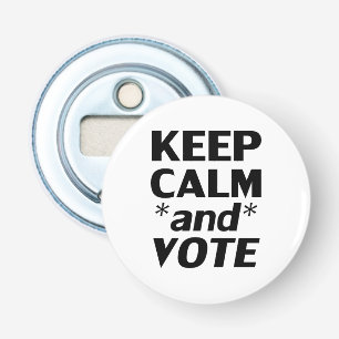 Houd kalm en stem moderne typografie zwart wit button flesopener