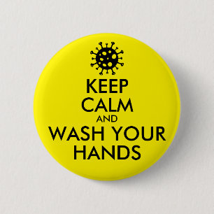 Houd kalm en was uw handen coronavirus ronde button 5,7 cm