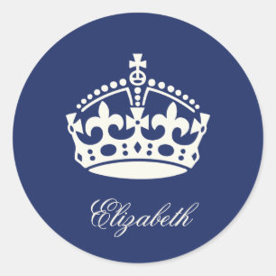Houd kalm Navy Blue Crown Logo Party Favor Sticker
