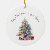 Houd Kerstmis in uw Hart bewerkbare Tekstboom Keramisch Ornament (Voorkant)