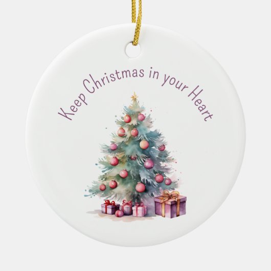 Houd Kerstmis in uw Hart bewerkbare Tekstboom Keramisch Ornament (Voorkant)