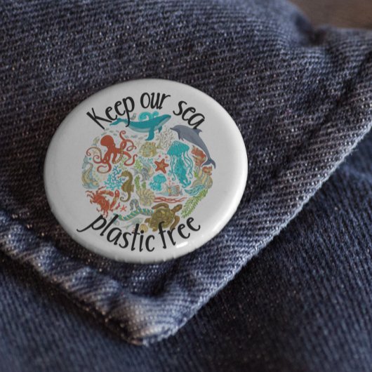 Houd onze zee plasticvrij Schildpad Walvis Ronde Button 7,6 Cm