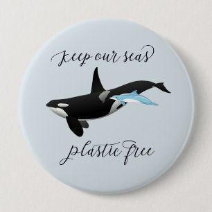 Houd onze Zeeen plasticvrij Dolphin Killer Whale Ronde Button 4,0 Cm