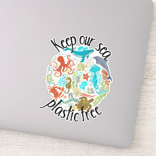 Houd onze zeeën plasticvrij walvis schildpad sticker