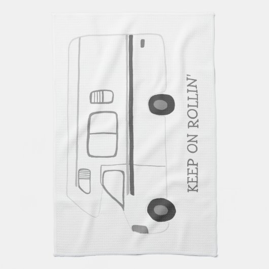 HOUD ROLLIN Retro Camper Motorhome RV B&W Theedoek (Verticaal)