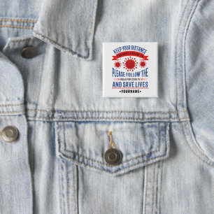 Houd Uw Afstand volgen de regels Vierkante Button 5,1 Cm