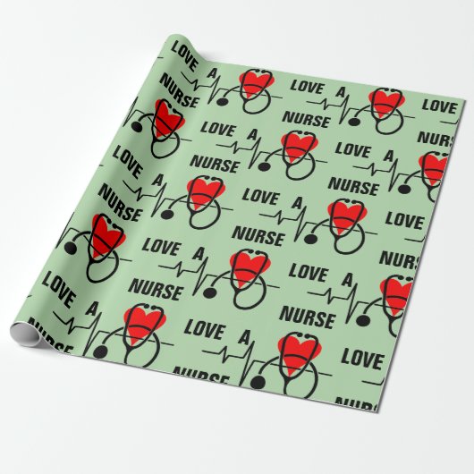 Houd van een Nurse Heart Stethoscoop Design Cadeaupapier (Uitgerold)