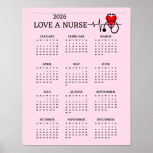 Houd van een verpleegster Hart Stethoscoop 2026 Ag Poster