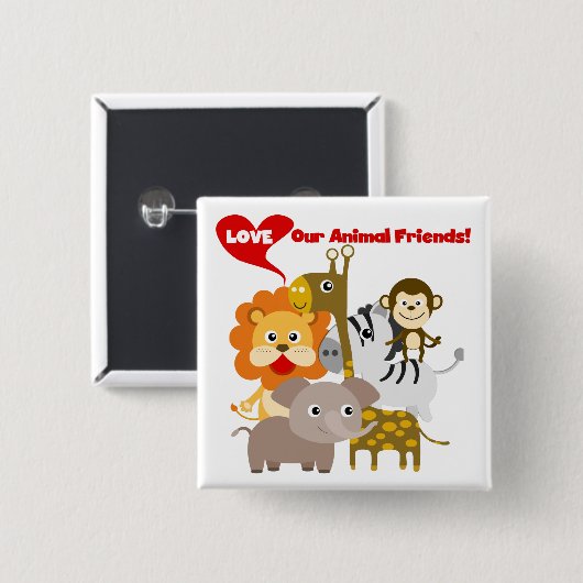 Houd van Onze Dierlijke Vrienden Vierkante Button 5,1 Cm (Voorkant /achterkant)