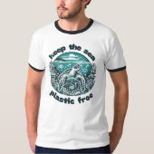 Houd Zee Plastic Gratis Ocean Life Ringer T-shirt (Voorkant)