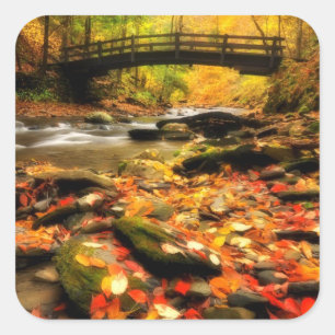 Houden Bridge en Creek in Herfst Vierkante Sticker