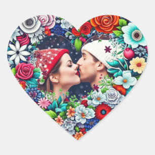 houden van Blauwgroen en Rood Bloemenhart met Pi Hart Sticker