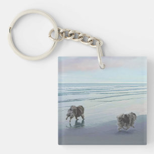 Houders in de Seashore Painting Dog Art Sleutelhanger