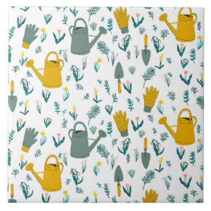 Houders voor tuinonderhoud: water, blik, handschoe tegeltje