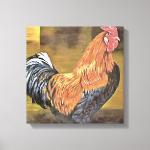 Houding van Farmyard Rooster Art Canvas Afdruk