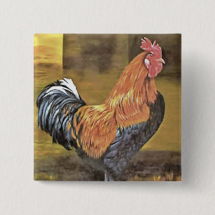 Houding van Farmyard Rooster Art Vierkante Button 5,1 Cm
