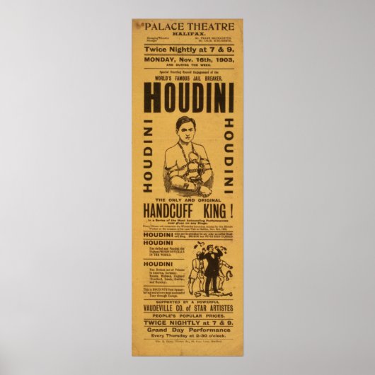 HOUDINI Escape Artist VAUDEVILLE Poster (Voorkant)