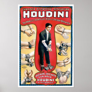 Houdini Magicia 1909 Vintage Poster teruggezet