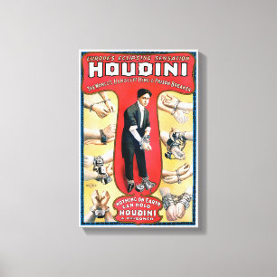 Houdini Magicia 1909 Vintage Poster teruggezet Canvas Afdruk
