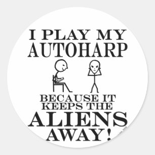 Houdt Aliens Away Autoharp in stand Ronde Sticker