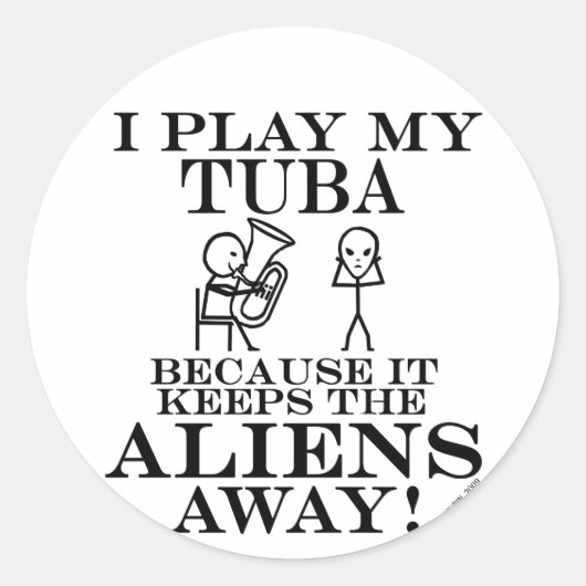 Houdt Aliens Away Tuba tegen Ronde Sticker (Voorkant)