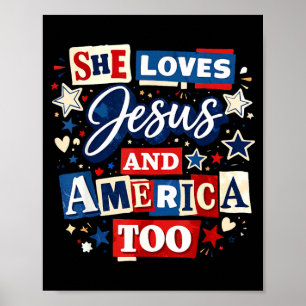Houdt van Jezus En Amerika Ook Usa Vlag 4 Juli Poster