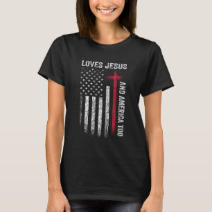 Houdt van Jezus en Amerika te Amerikaanse vlag Pat T-shirt