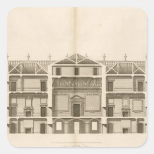 Houghton Hall: deel van de westkant, gegraveerd Vierkante Sticker