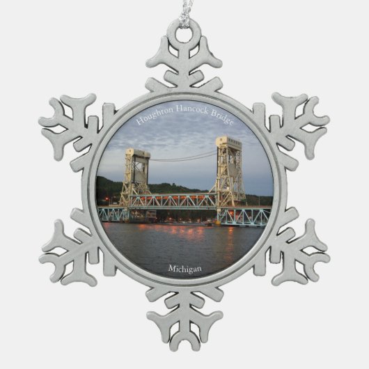 Houghton Hancock Bridge, schemervormer Tin Sneeuwvlok Ornament (Voorkant)