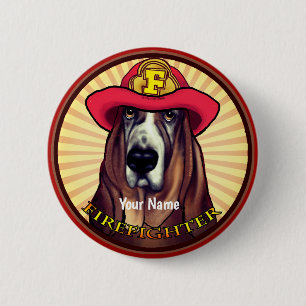 Hound Dog Brandweerman pin knop Ronde Button 5,7 Cm
