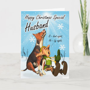 Hound Man Stille Nacht Kerstkaart Feestdagen Kaart
