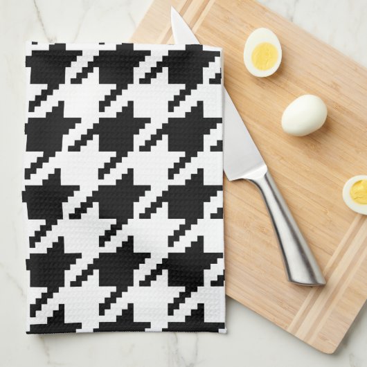 Hounds-tooth Zwart Wit Classic Weaving Pattern Theedoek (Quarter Fold)