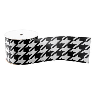 Houndstooth Black en White Jagged Checkpattern Grosgrain Lint