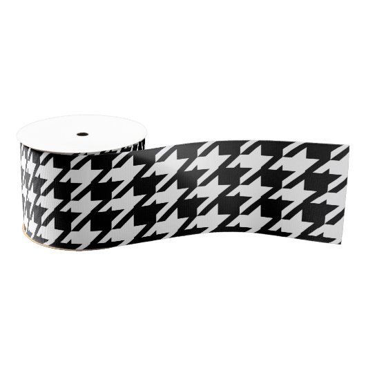 Houndstooth Black en White Jagged Checkpattern Grosgrain Lint (Spoel)