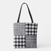 Houndstooth Black en White Patchwork Patroon Draagtas (Achterkant)