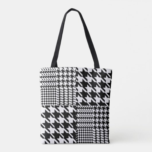 Houndstooth Black en White Patchwork Patroon Draagtas (Achterkant)