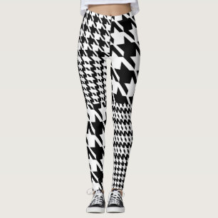 Houndstooth Black en White Patchwork Patroon Leggings