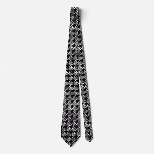 Houndstooth Black en White Patchwork Patroon Stropdas (Voorkant)